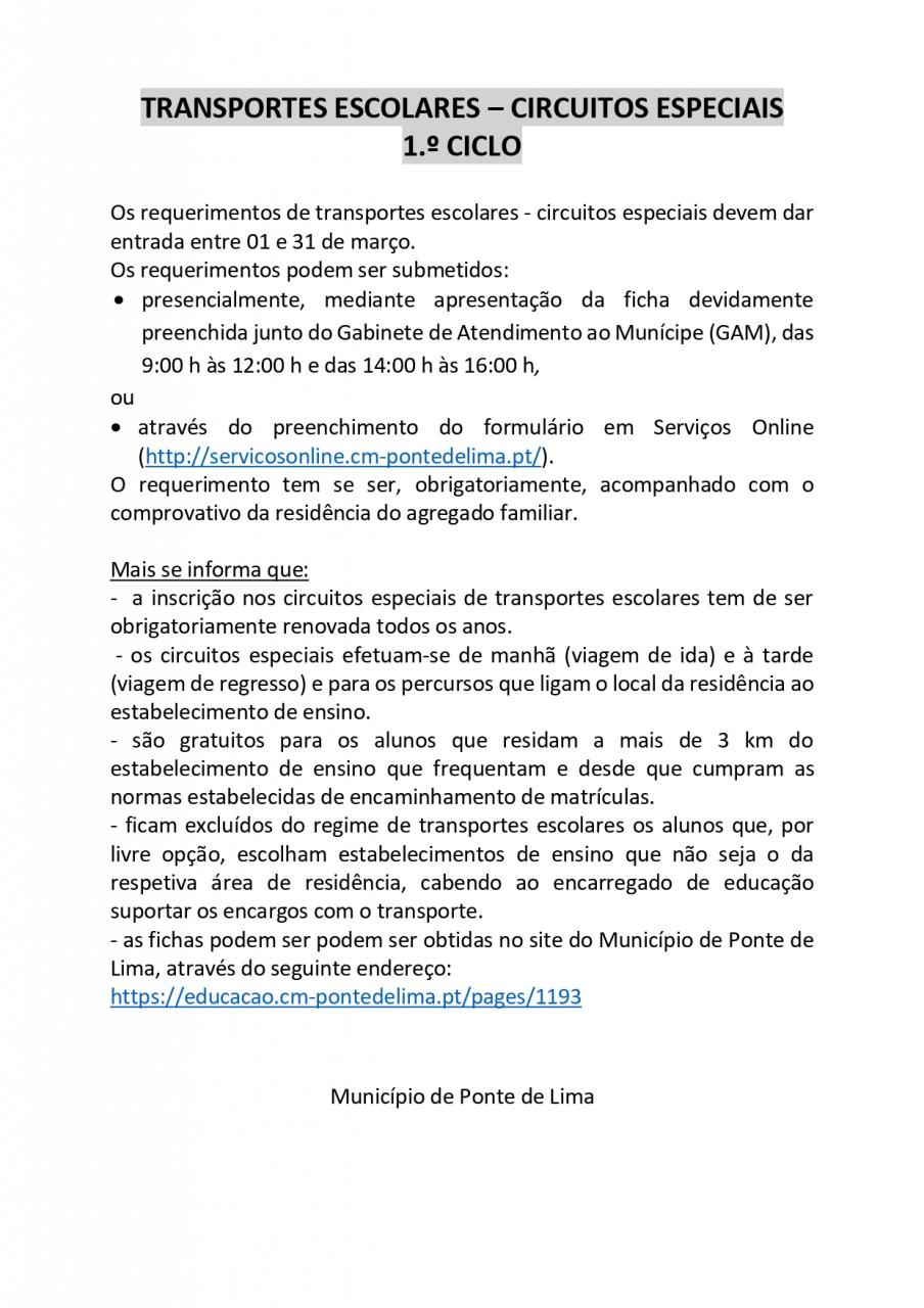 Inscri&ccedil;&atilde;o para os transportes escolares 2026-2027